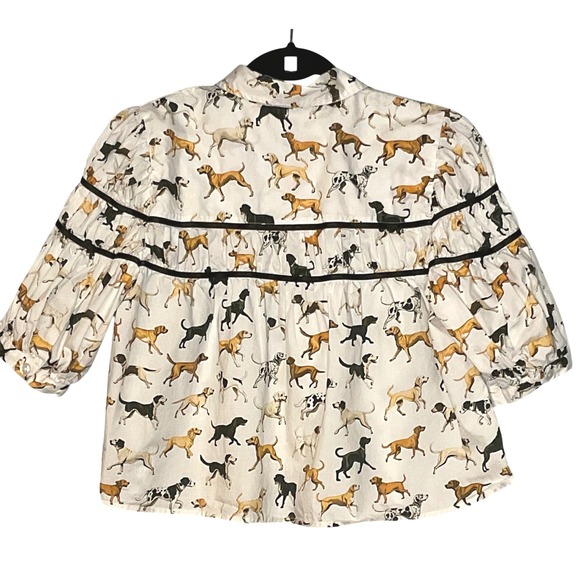 ANTHROPOLOGIE MAEVE womens LEANDRA SHIRRED YOKE DOG PRINT BLOUSE MEDIUM COTTON. - Picture 3 of 11